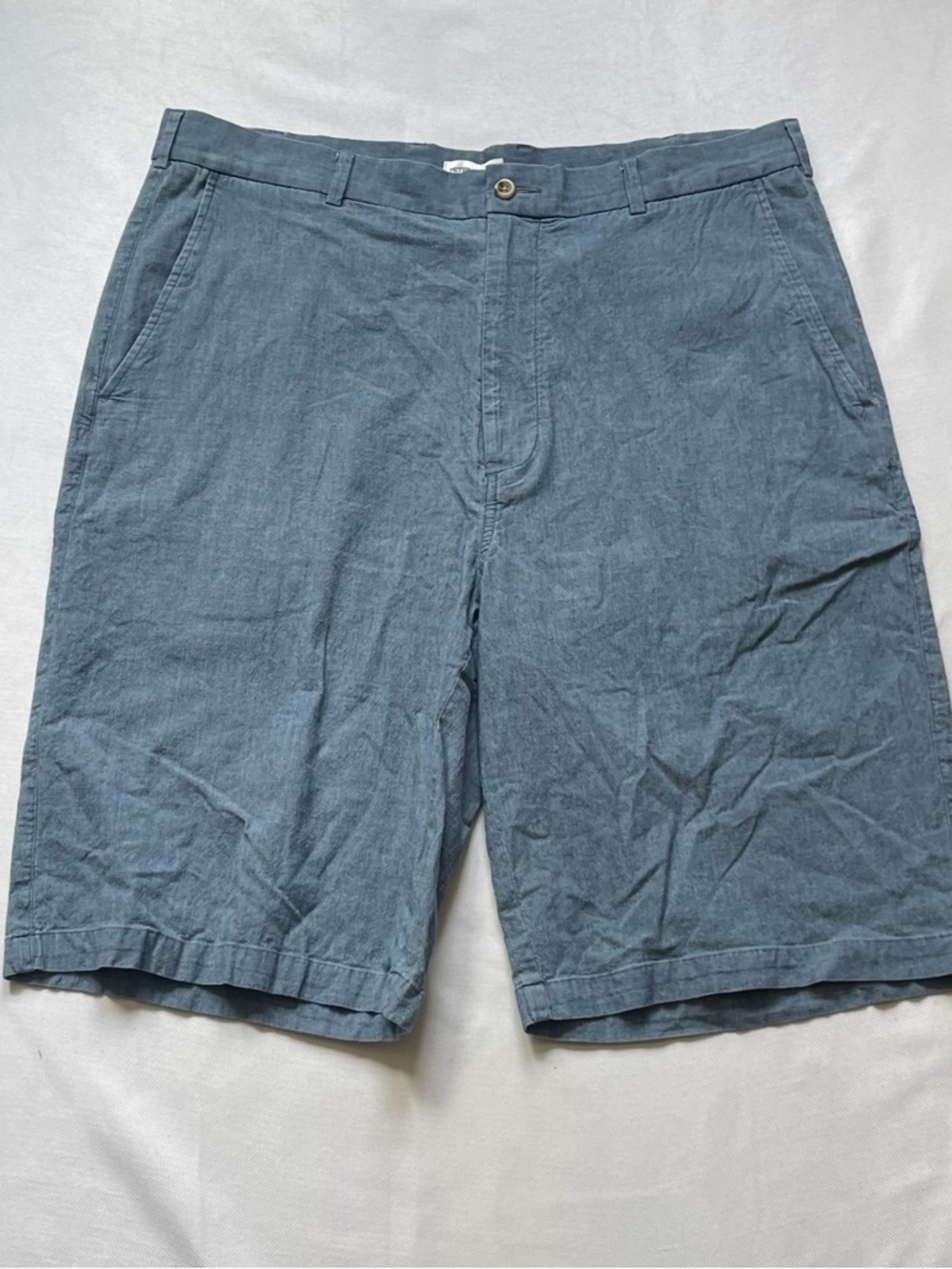 Peter Millar Men 38 Blue Cotton Chino Shorts Flat Front Button Pockets Golf